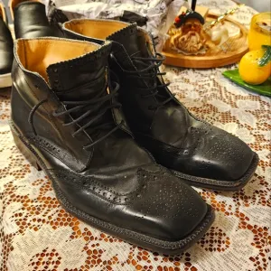 Vintage Mens Size 10 (43) Vero Cuolo Square Toed Handcrafted Leather Boots Italy
