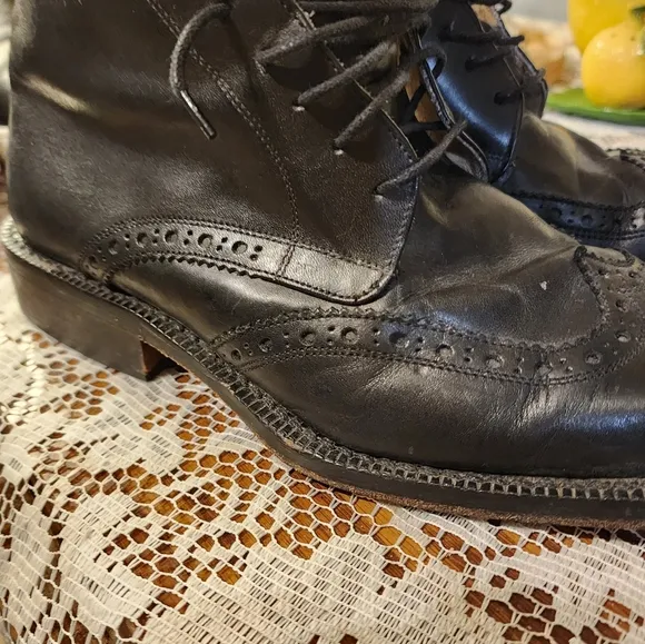 Vintage Mens Size 10 (43) Vero Cuolo Square Toed Handcrafted Leather Boots Italy