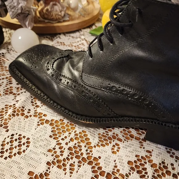 Vintage Mens Size 10 (43) Vero Cuolo Square Toed Handcrafted Leather Boots Italy