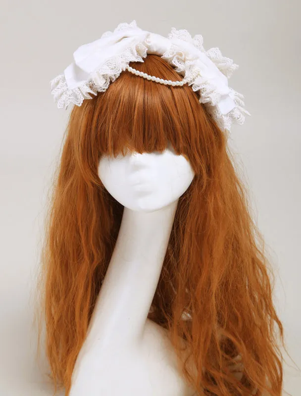 White Pearls Cotton Woman's Lolita Head Band