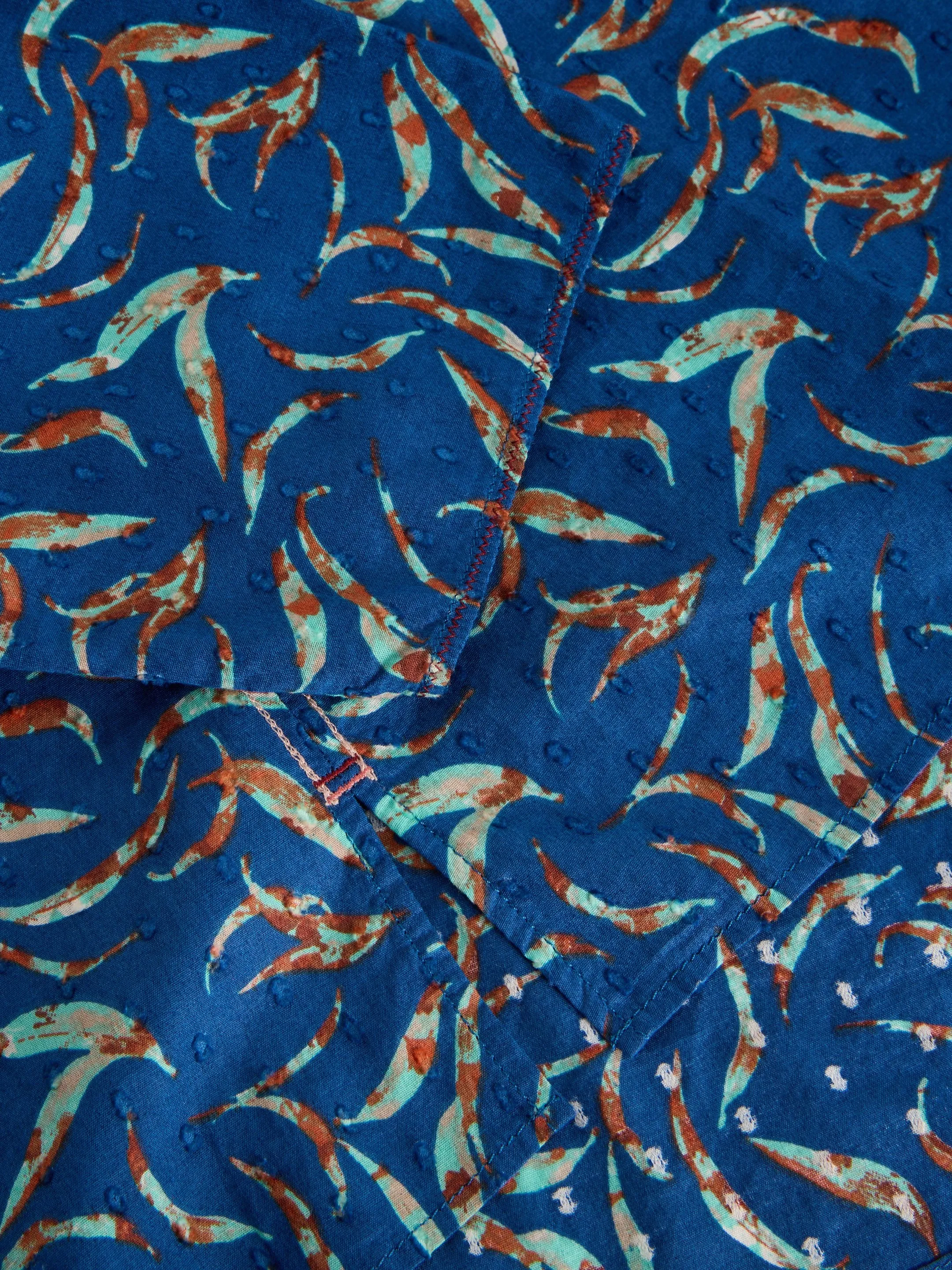 White Stuff UK Rae Organic Cotton Shirt Blue Print