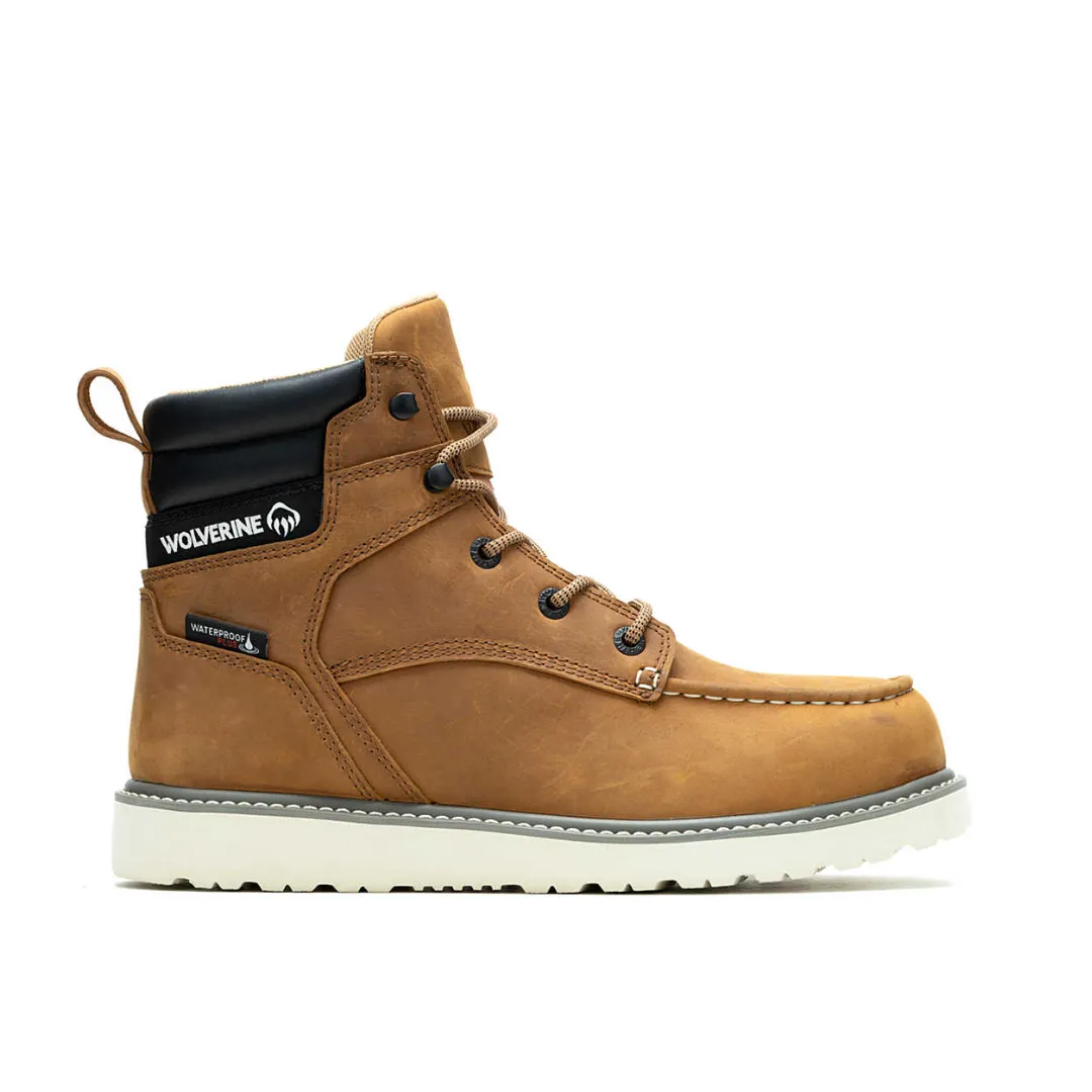 WOLVERINE W230055-EW TRADE WEDGE 6'' MOC TOE WP MN'S (Extra Wide) Wheat Leather Work Boots