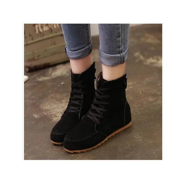 Women lace Ladies sweet Round Toe Flat Shoes Martin Boots Solid Lace Up Womens Casual Shoes Comfort Autumn Shoes Baok-d4c2