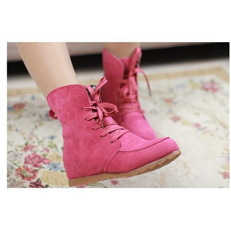 Women lace Ladies sweet Round Toe Flat Shoes Martin Boots Solid Lace Up Womens Casual Shoes Comfort Autumn Shoes Baok-d4c2