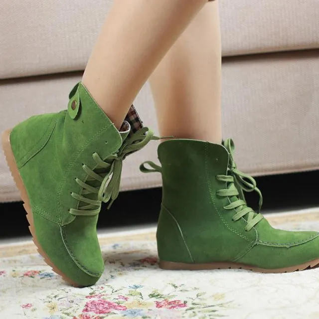 Women lace Ladies sweet Round Toe Flat Shoes Martin Boots Solid Lace Up Womens Casual Shoes Comfort Autumn Shoes Baok-d4c2