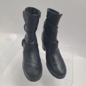 Womens sz 9.5 M b.o.c. Born Concept Moto Harness Boots Black Leather  Zipper