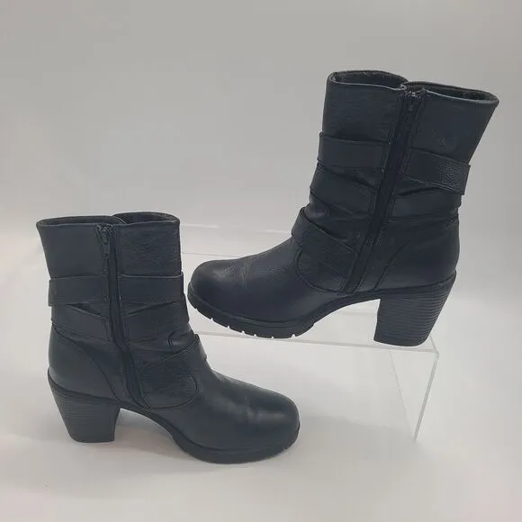 Womens sz 9.5 M b.o.c. Born Concept Moto Harness Boots Black Leather  Zipper