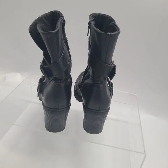 Womens sz 9.5 M b.o.c. Born Concept Moto Harness Boots Black Leather  Zipper