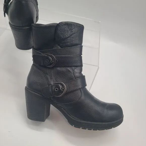 Womens sz 9.5 M b.o.c. Born Concept Moto Harness Boots Black Leather  Zipper