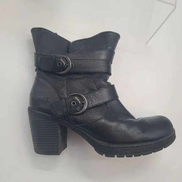 Womens sz 9.5 M b.o.c. Born Concept Moto Harness Boots Black Leather  Zipper