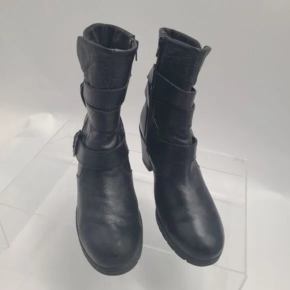 Womens sz 9.5 M b.o.c. Born Concept Moto Harness Boots Black Leather  Zipper