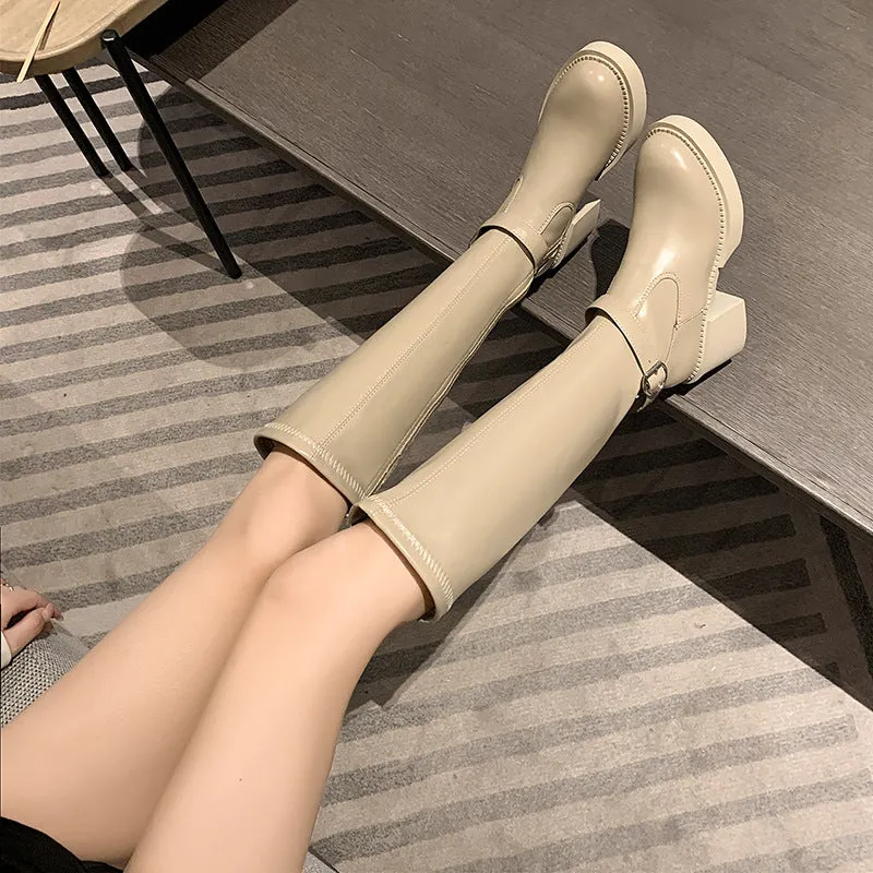 Women's Thick Heel But Knee Boots Martin Boots