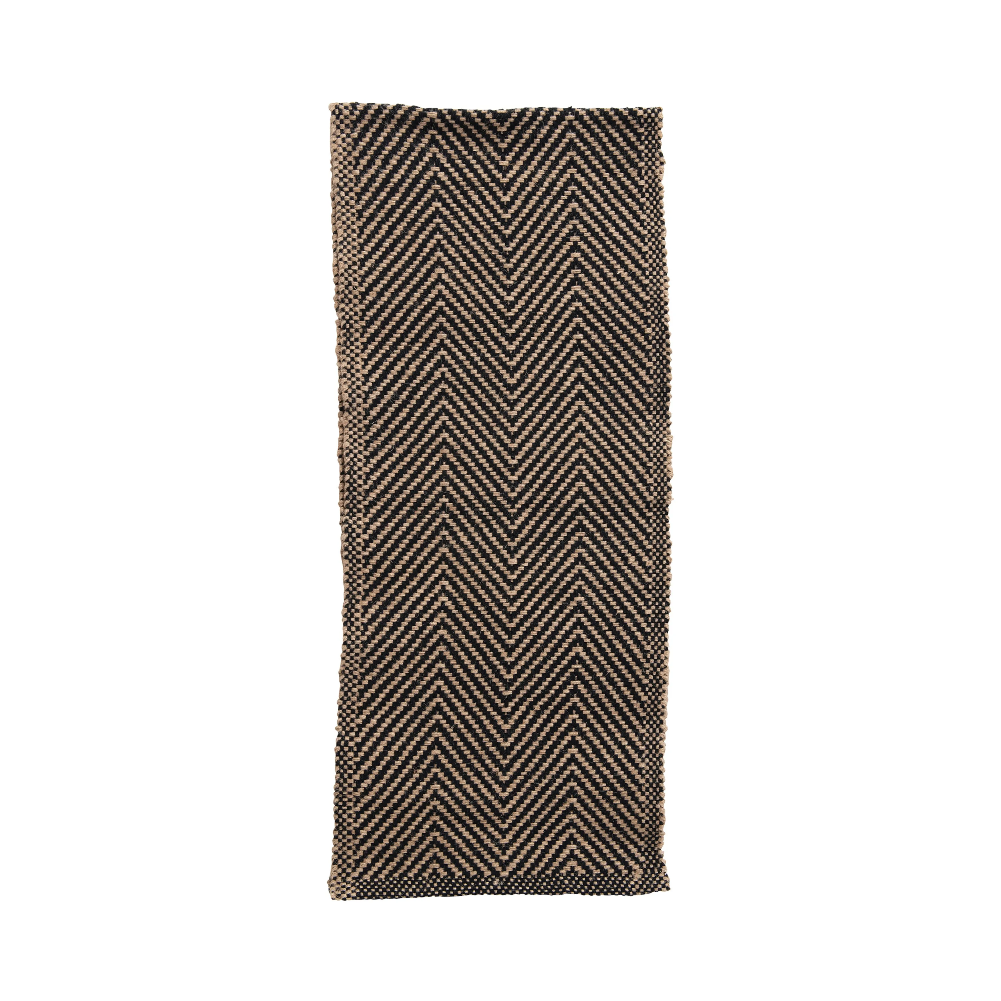 Woven Jute and Cotton Table Runner with Chevron Pattern