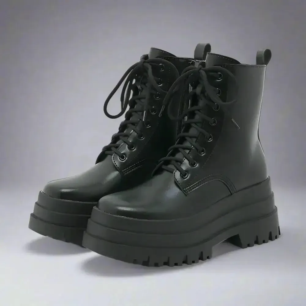 Y2K Mid-Calf Martin Boots with Rubber Outsole and Low Heel