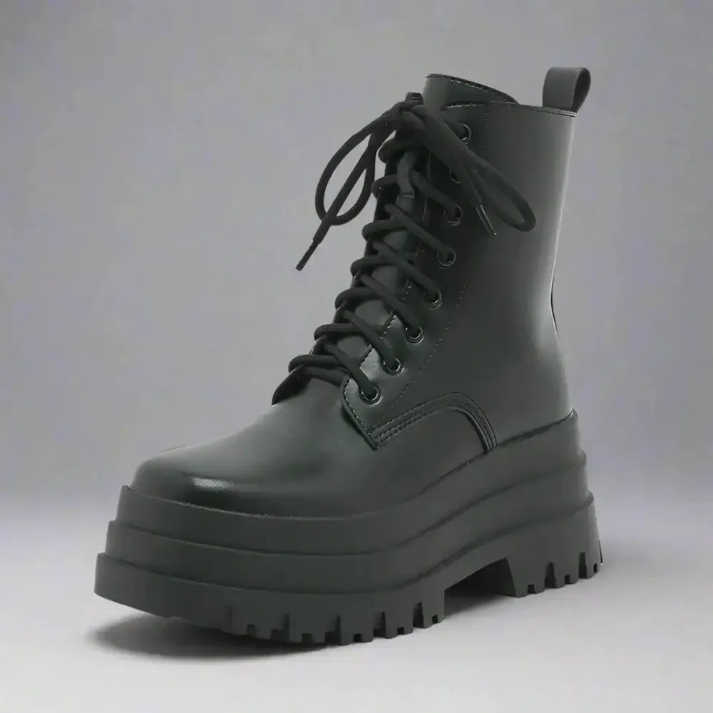 Y2K Mid-Calf Martin Boots with Rubber Outsole and Low Heel