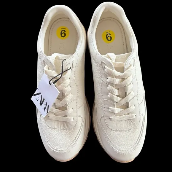 Zara Leather Off-White Sneakers Size 9 NWT
