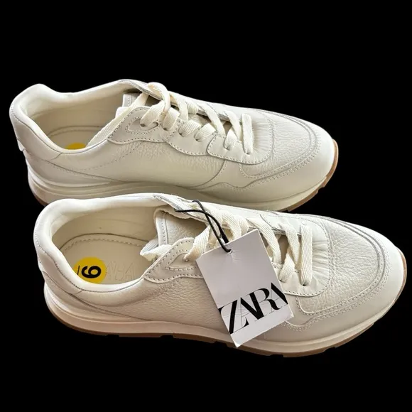 Zara Leather Off-White Sneakers Size 9 NWT