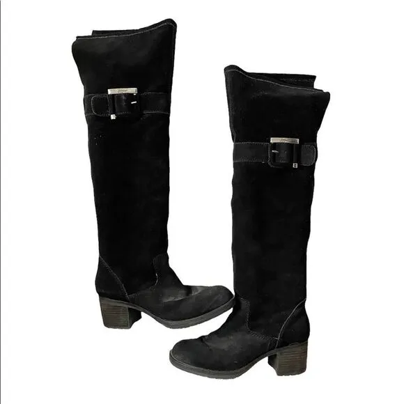 Zodiac Aussie Over the Knee Boots Black Sueded Buckle Heel Round Toe Size 9