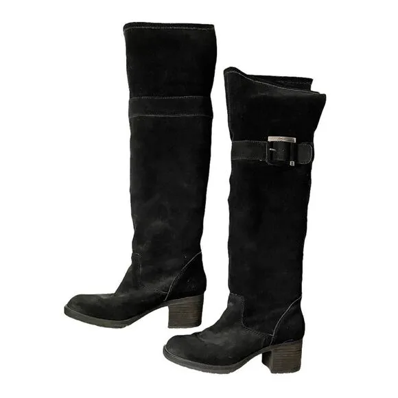 Zodiac Aussie Over the Knee Boots Black Sueded Buckle Heel Round Toe Size 9